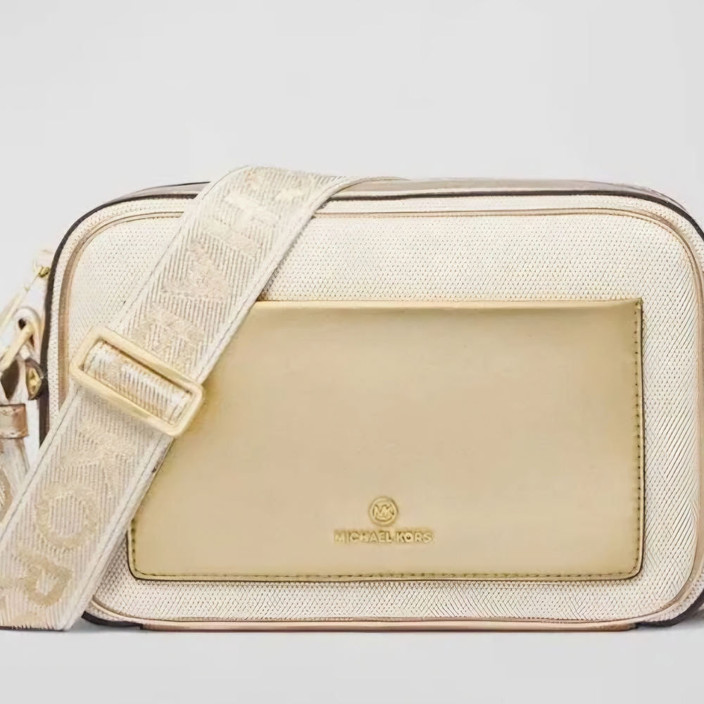 Michael Kors Gold and Cream Crossbody Bag